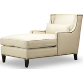 Ava Chaise in Natural Fabric w/ Old Gold Nailhead Trim